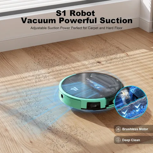 Miniatura 2 de TECBOT S1 Robot aspirador delgado de 120 minutos de tiempo de funcionamiento, robot 2 en 1 para barrer o trapear autocarga WiFi, aplicación y Azul