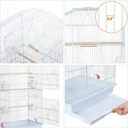 Miniatura 5 de Yaheetech Jaula para pájaros de 41" de tamaño mediano con parte superior abierta, para periquitos, cacatúas, loros con cuello de anillo indio, Blanco
