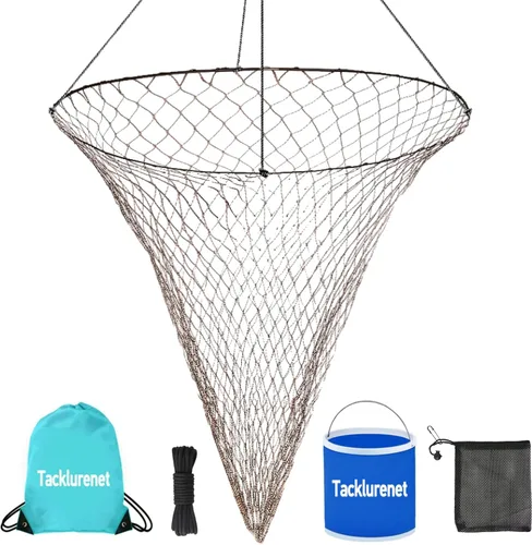 Miniatura 7 de Red de Pesca Plegable para Muelle y Embarcadero, Red de Puente Portátil, Red para Carnada de Cangrejo y Camarones con Balde, Aro de Acero Suave