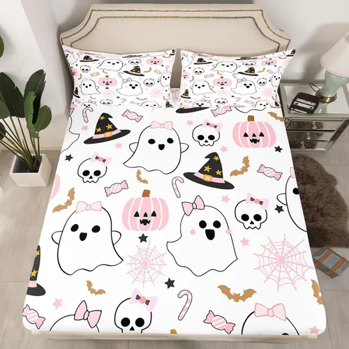 Miniatura 39 de Juego de sábanas bajeras con bonito diseño de gato negro para niños y niñas, diseño de dibujos animados de Halloween, gato, animales, sábanas