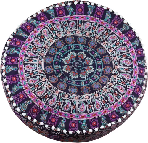 Miniatura 4 de Trade Star Funda para puf otomano con diseño de mandala, taburete decorativo indio, puf étnico bohemio, decoración 100% algodón, redondo, funda