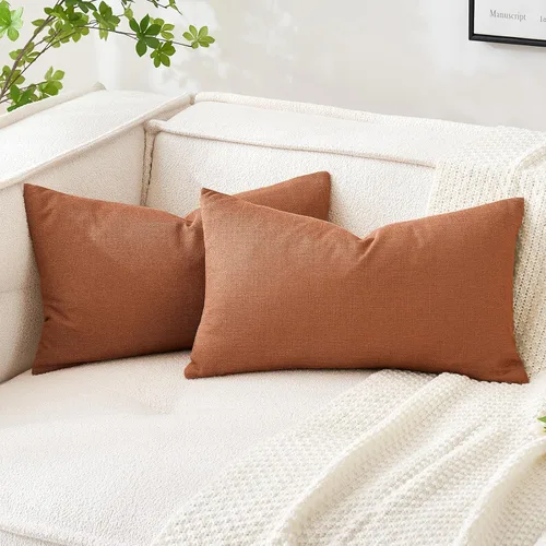 Miniatura 30 de MIULEE - Paquete de 2 fundas de almohada decorativas de lino de arpillera costera, estilo granja, para sofá, coche, sillón, dormitorio, sala de Azul