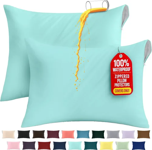 Miniatura 23 de Utopia Bedding Protector de almohada impermeable, con cremallera, paquete de 2, beige, estándar, funda de almohada a prueba de chinches, de 20 x 26
