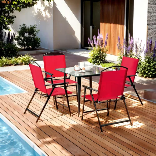 Miniatura 8 de Juego de 4 sillas de comedor plegables para exteriores con reposabrazos, sillas plegables de alta resistencia para jardín, césped, piscina, patio