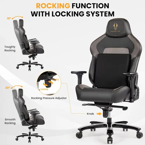Miniatura 5 de Silla de juegos grande y alta de 440 libras, silla de juegos con base de metal, espuma viscoelástica lumbar, reposabrazos ajustable 4D, silla