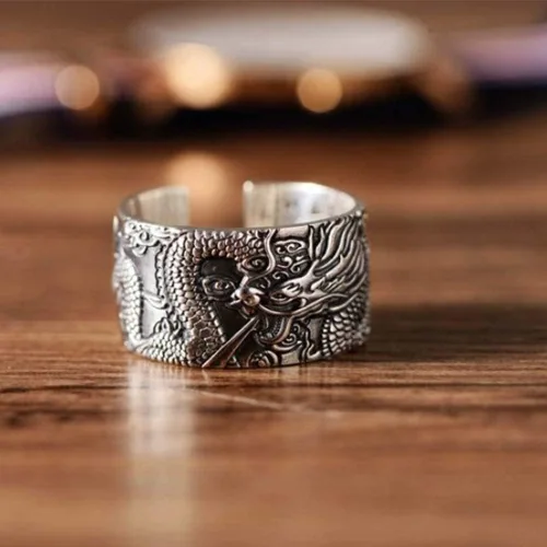 Miniatura 8 de Anillo de plata de ley 925 con diseño de dragón vintage