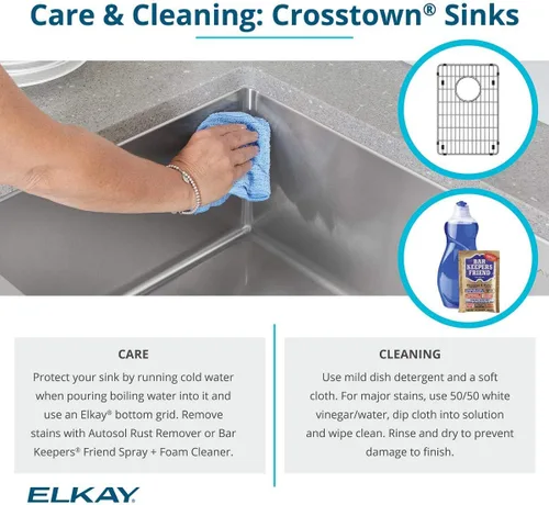 Miniatura 10 de Elkay EFRU311610T Crosstown - Fregadero de cocina de acero inoxidable de 32 1/2" bajo montaje, cuenca única - Acero inoxidable