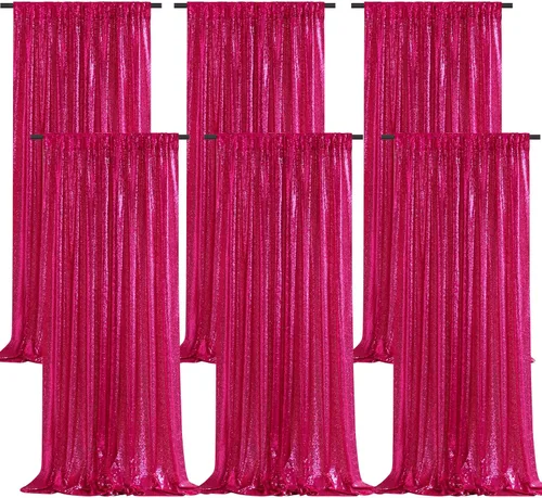 Miniatura 19 de Cortinas con lentejuelas doradas, 2 unidades de 2 x 8 pies, con brillantina, telón de fondo para bodas Rojo