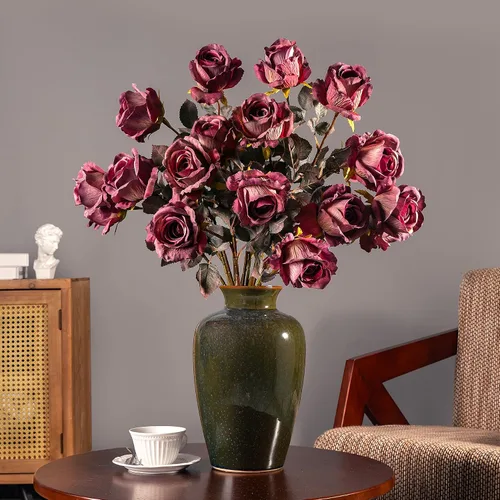 Miniatura 7 de Flores artificiales, 20 rosas artificiales de 23.2 pulgadas, rosas artificiales de tallo largo para jarrón alto, rosas de seda, otoño, adecuadas