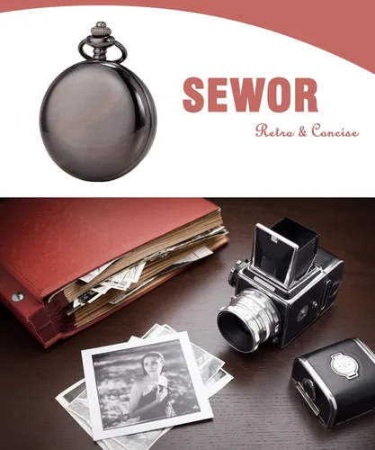 Miniatura 2 de SEWOR Nice Quartz Pocket Watch Shell Dial Gold Smooth Case with Two Type Chain Leather Metal