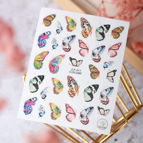 Miniatura 5 de Grandes calcomanías de mariposas para uñas, calcomanías de mariposas grandes 3D para uñas, calcomanías autoadhesivas de diseños de mariposas