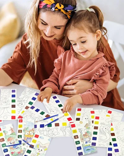Miniatura 7 de Vileafy 20 marcadores de acuarela de animales para niños, kit de manualidades de acuarela sin desorden con 20 pinceles, recuerdos de fiesta