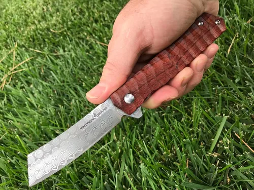 Miniatura 6 de TACTICAL GEARZ Navaja de bolsillo de Damasco para EDC, mango de palisandro, hoja recta de damasco con 67 capas y un núcleo VG10 (Rogue XS)
