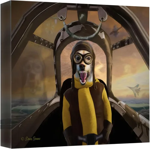 Kamikaze Dogfight Pilot Costume Digital Oil Dog Cat Portrait from Your Photo - Lifelike Pet Dog Cat Art - Custom Pet in Costume Painting On Canvas