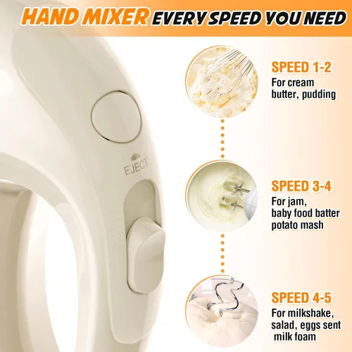 Miniatura 4 de Mezclador de mano eléctrico de mano – Mezclador de cocina portátil de 7 velocidades eléctrico con 5 accesorios de acero inoxidable, batidor