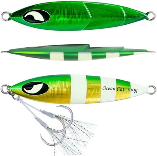 Miniatura 13 de OCEAN CAT 1 PC Señuelos de Pesca de Pitch de Caída Lenta Hundimiento Plomo Metal Jigs Planos Cebos de Jigging con Anzuelo para Pesca en Agua Salada