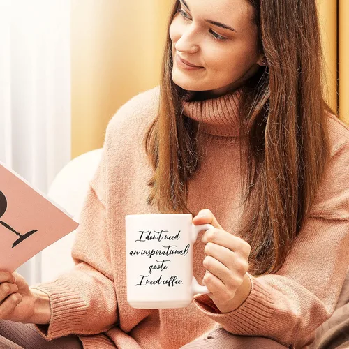 Miniatura 6 de Taza de café "I Need Coffee"; taza de cerámica blanca fresca de 15 onzas con un divertido eslogan; gran regalo único de cumpleaños o novedad