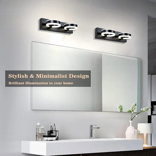 Miniatura 7 de Lámparas LED de baño, luces negras de tocador de 15 pulgadas, modernos apliques de pared acrílicos de 2 luces, accesorio de iluminación de pared