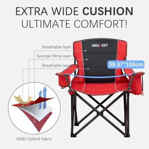 Miniatura 6 de Unisakey Silla de campamento plegable de gran tamaño para adultos, soporte de 450 libras, sillas de césped portátiles resistentes con bolsillo