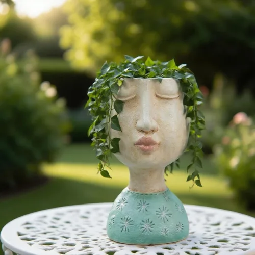 Miniatura 2 de DiliComing Macetas de Cara de Resina - Maceta de 8 Pulgadas para Interiores y Exteriores con Orificio de Drenaje para Plantas Suculentas, Decoración