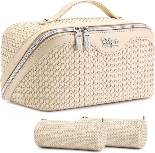 Miniatura 56 de BOYATU Bolsa organizadora de maquillaje de viaje, bolsa de cosméticos: Juego de 3 bolsas de maquillaje para mujeres con asa - Bolsas de aseo