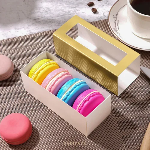 Miniatura 3 de 30 cajas de macarons para 4 o 5 macarons, cajas de regalo doradas para macarons, cajas de dulces, caja de macarons con ventana transparente