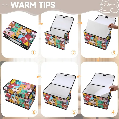 Miniatura 3 de Contenedores de almacenamiento apilables para ropa con tapas, organizadores de clóset con estampado de gatos de tela para el hogar y la oficina
