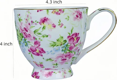 Miniatura 2 de Tazas de café lindas de 16 oz para mujer, tazas lindas de porcelana y hueso, tazas de café, tazas de té para mujeres Mon regalos de cumpleaños