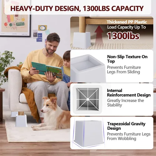 Miniatura 3 de Elevadores de cama resistentes: juego de 4 elevadores ajustables para muebles, alturas de elevación de 3, 5 y 8 pulgadas, soporta hasta 1,300 libras
