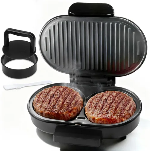 FineMade Doble Mini Parrilla Eléctrica, Sandwichera para Desayuno, Prensa para Hamburguesas, Parrilla para Panini, Parrilla Eléctrica Pequeña, Ideal