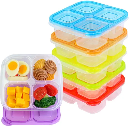 Miniatura 12 de Finorder Paquete de 4 recipientes de comida con 4 compartimentos para adultos, contenedores reutilizables para almuerzo de oficina, picnic
