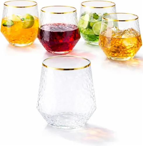 Miniatura 16 de Oojami 40 vasos de 12 onzas irrompibles de plástico sin tallo, para vino, champán, whisky, elegantes, duraderos, desechables, para interiores y negro