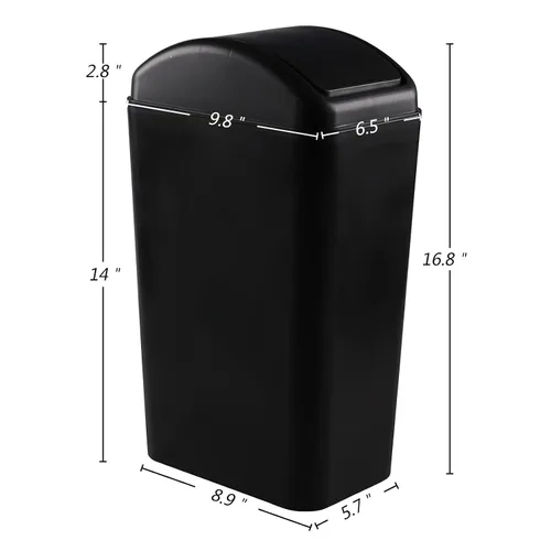 Miniatura 2 de Morcte - Cubo de basura pequeño de plástico de 3 galones con tapa abatible, color negro Basurero con tapa abatible, perfil delgado, para baño