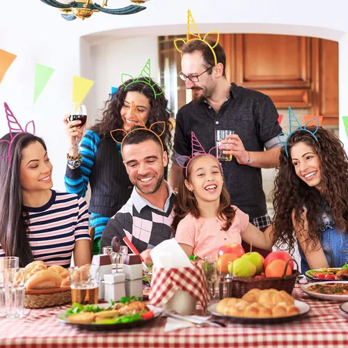 Miniatura 7 de Zddaoole 24 diademas de unicornio para fiestas de cumpleaños, diademas de plástico para niñas, accesorios para la cabeza para suministros de fiesta
