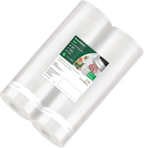 Bonsenkitchen Bolsas Selladoras al Vacío, Rollos de 11 pulgadas x 50 pies Paquete de 2 Bolsas de Sellado para Almacenamiento de Alimentos, Sin BPA,