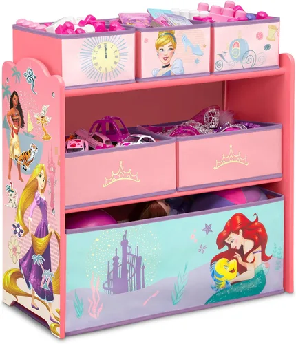 Delta Children Design & Store Organizador de almacenamiento de juguetes de 6 compartimientos, Disney Princess