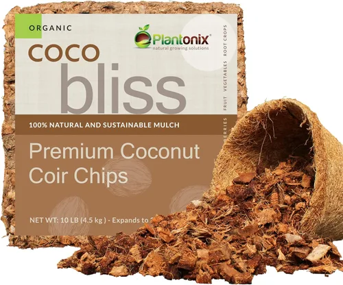Astillas de coco orgánico para plantas (4.5 kg) - Astillas de fibra de coco - Astillas de cáscara de coco para tierra de macetas, tierra de jardín y