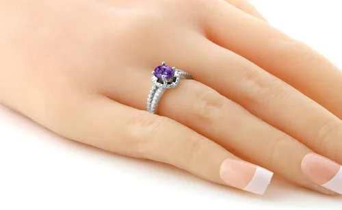 Miniatura 4 de Gem Stone King Anillo de plata de ley 925 con amatista púrpura para mujer (1.25 quilates, piedra natal ovalada disponible en tallas 5, 6, 7, 8, 9)