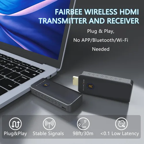 Miniatura 2 de Transmisor y receptor HDMI inalámbrico, salida de decodificación 4K 1080P, kit extensor inalámbrico HDMI portátil Plug&Play, soporte 5.8G/2.4G