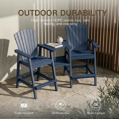 Miniatura 5 de Kingdura Juego de 2 sillas Adirondack altas mejoradas, resistentes a la intemperie, taburetes de alta densidad para exteriores con bandejas de Azul