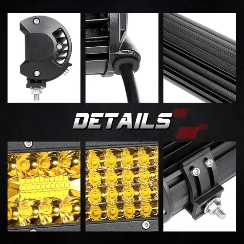 Miniatura 7 de Barra de luz LED amarilla, Offroadtown de 15" 224W, cuatro filas, combo de foco y reflector, luz LED de conducción para trabajo, luces amarillas