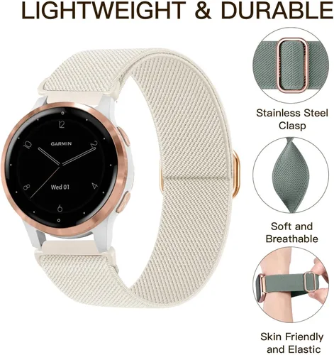 Miniatura 3 de ViCRiOR Paquete de 5 correas elásticas de nailon para Garmin Venu 2S/Vivoactive 4S/Venu 3S/Vivomove 3S, 0.709 in, correas ajustables de tela