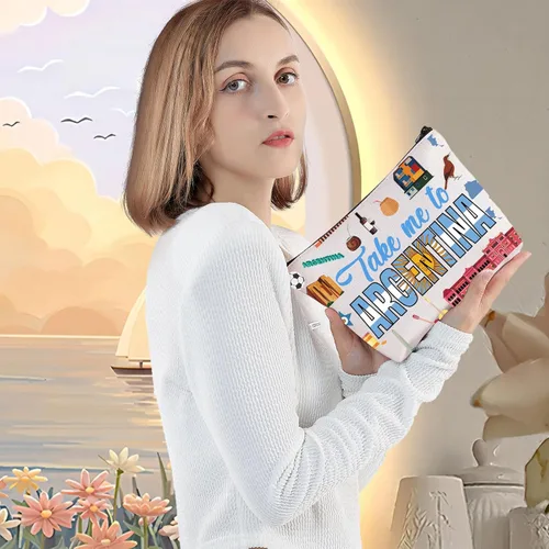 Miniatura 5 de LEVLO Argentina Travel Cosmetic Bag Argentina Souvenir Gift Llévame a Argentina Maquillaje Cremallera Bolsa Bolsa Para Viajero, Llévame a Argentina