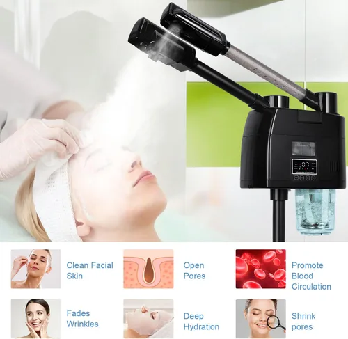 Miniatura 5 de FLOLXNB Vaporizador facial profesional, vaporizador facial 2 en 1, vaporizador esteticista con boquilla caliente y fría, vaporizador facial digital