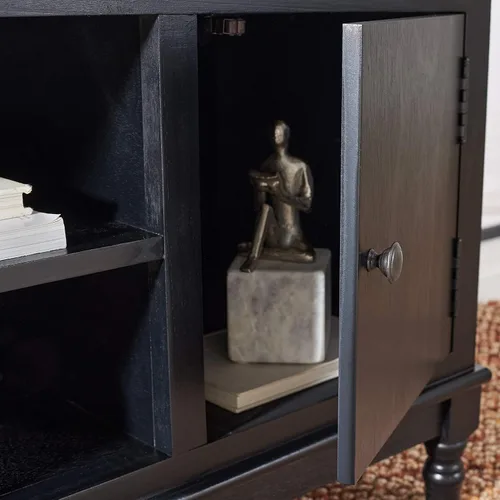 Miniatura 6 de SAFAVIEH Ozark Soporte de TV para pantalla plana de hasta 55 pulgadas, negro, 2 puertas con almacenamiento interior, 2 estantes abiertos, consola