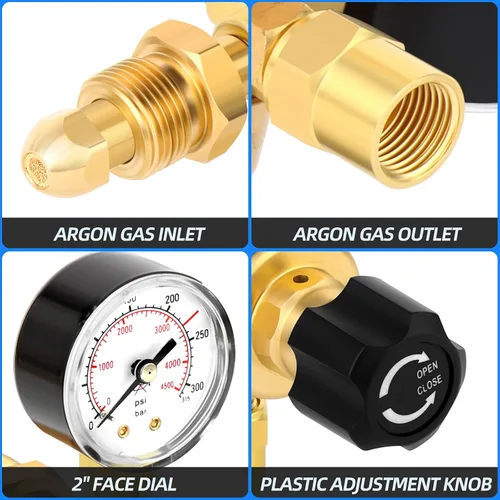 Miniatura 6 de MEANLIN MEASURE Reguladores de CO2 de argón Medidores Regulador de soldadura de gas CGA580 Montaje con Miller Lincoln Mig Tig Weld 0-4500PSI