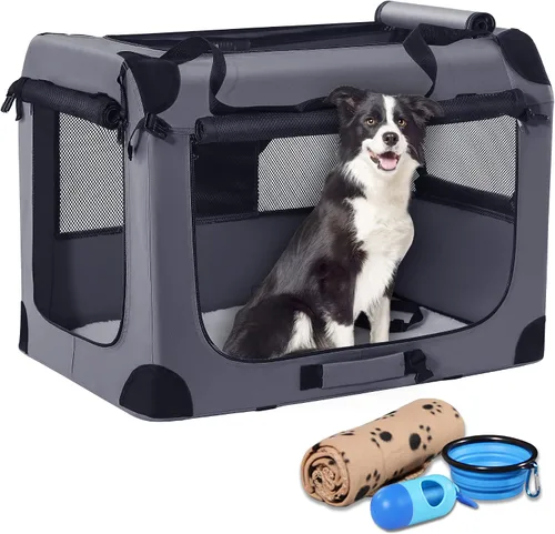 Miniatura 11 de Jaula portátil plegable para perros Petprsco, jaula de viaje para perros 24x17x17 con manta suave y cálida y cuenco plegable para gatos grandes