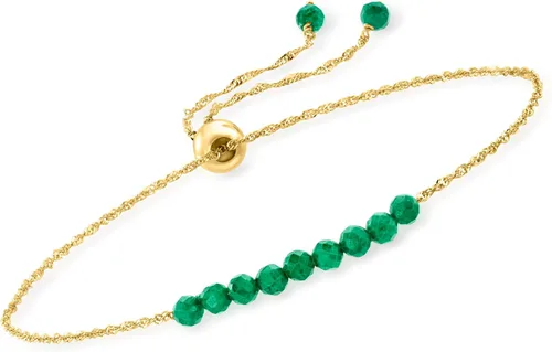 RS Pure by Ross-Simons Pulsera Bolo con cuentas de esmeralda de 1,60 qt t en oro amarillo de 14 quilates, Gema, Esmeralda