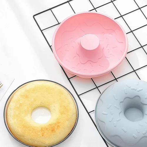 Miniatura 6 de Molde de silicona de gran tamaño para donas antiadherentes para hornear pasteles para bagel y donuts (8 pulgadas, rosa)