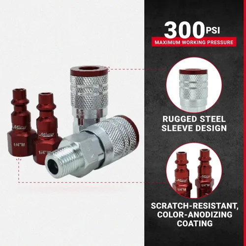 Miniatura 2 de Milton S-314MKIT ColorFit kit de acoplador y enchufe (estilo M, rojo) - 1/4 pulgadas NPT (14 piezas)